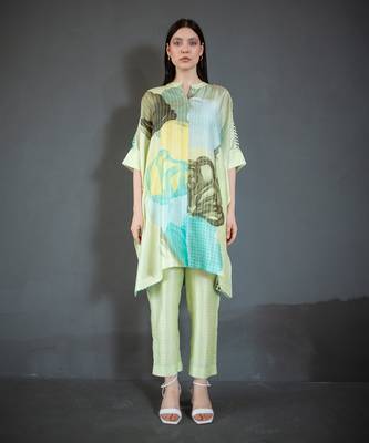 Light green asymmetric kurta set 1