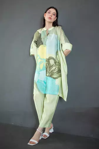 Light green asymmetric kurta set