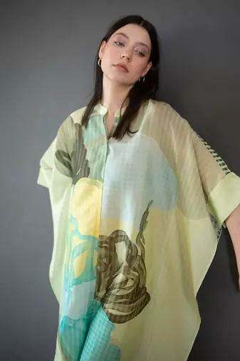 Light green asymmetric kurta set