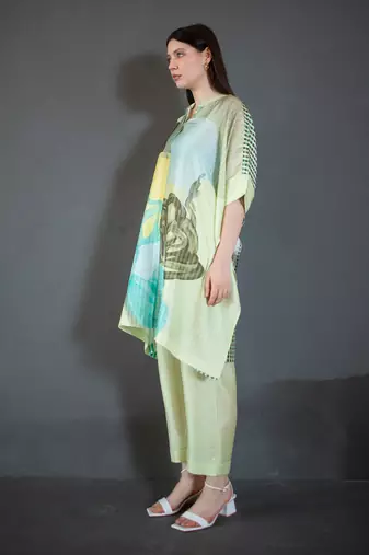Light green asymmetric kurta set