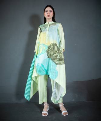 Light green long kaftan tail set 1