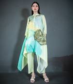 Light green long kaftan tail set