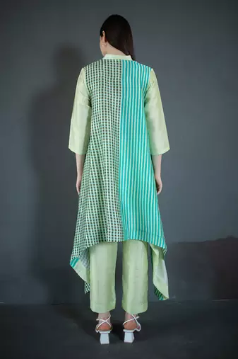 Light green long kaftan tail set