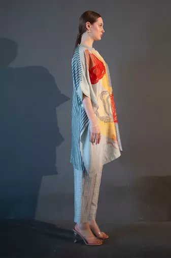 Light grey asymmetric kurta set