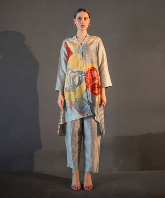 Light grey high low kurta set 1