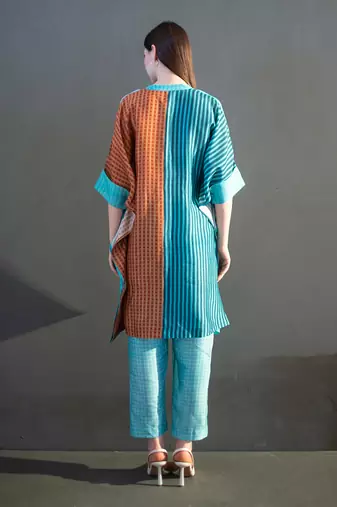 Blue & orange asymmetric kurta set