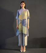 Grey & yellow asymmetric kurta set