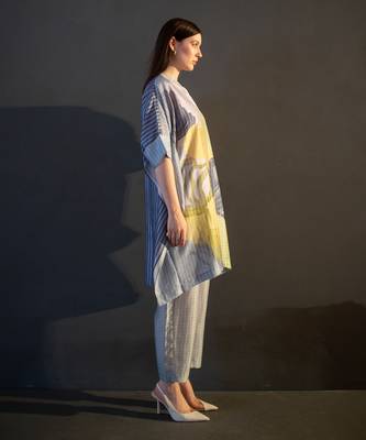 Grey & yellow asymmetric kurta set 2