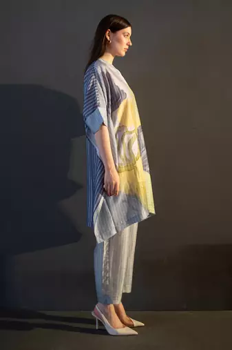 Grey & yellow asymmetric kurta set