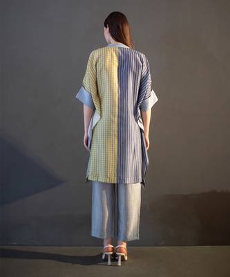 Grey & yellow asymmetric kurta set 3