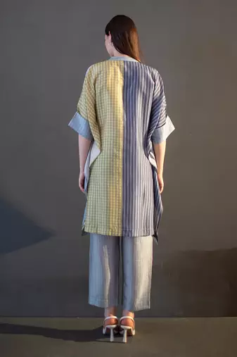 Grey & yellow asymmetric kurta set