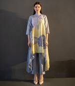 Grey & yellow long kaftan tail set