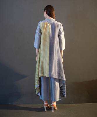 Grey & yellow long kaftan tail set 3
