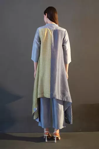Grey & yellow long kaftan tail set