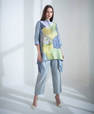 Grey & yellow short kaftan tail set 1