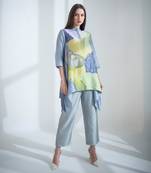 Grey & yellow short kaftan tail set