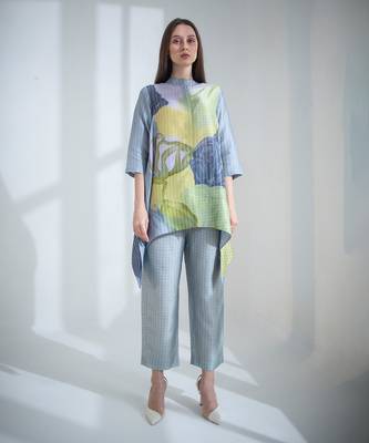 Grey & yellow short kaftan tail set 2