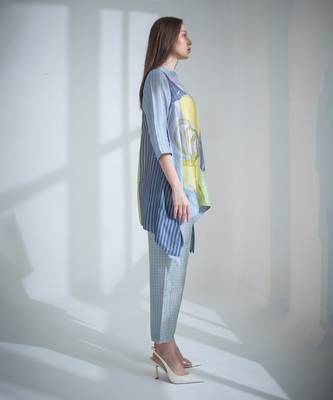 Grey & yellow short kaftan tail set 3