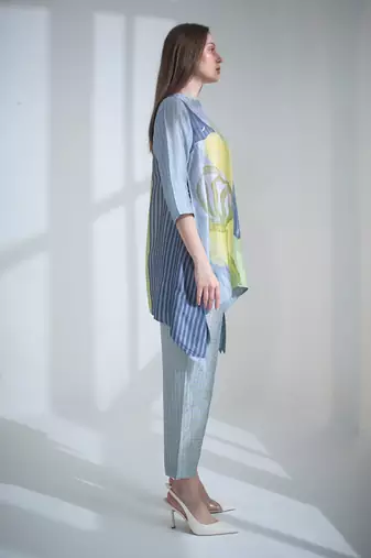 Grey & yellow short kaftan tail set