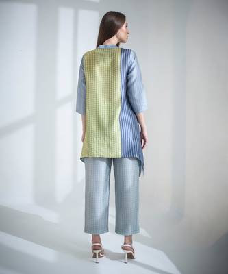 Grey & yellow short kaftan tail set 4