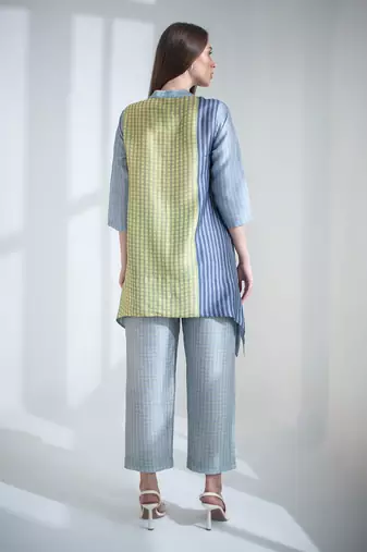 Grey & yellow short kaftan tail set