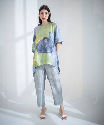 Grey & yellow high low co-ord set 1