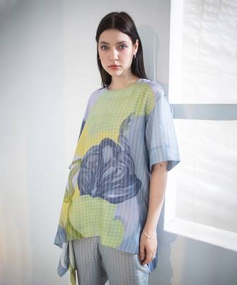 Grey & yellow high low co-ord set 2