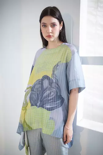Grey & yellow high low co-ord set