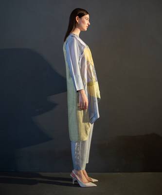 Grey & yellow high low kurta set 2