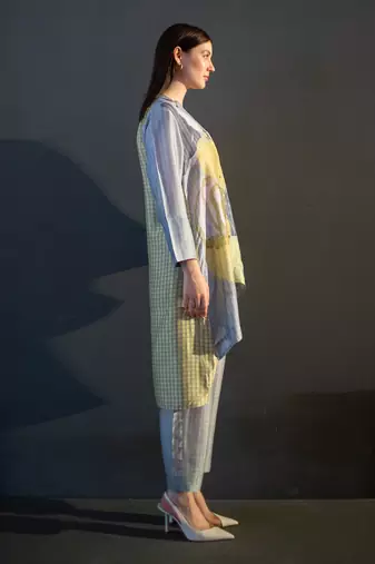 Grey & yellow high low kurta set