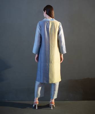 Grey & yellow high low kurta set 3