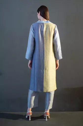 Grey & yellow high low kurta set