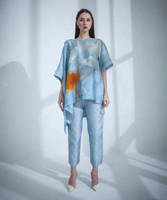 Light blue one side kaftan sleeve set 1
