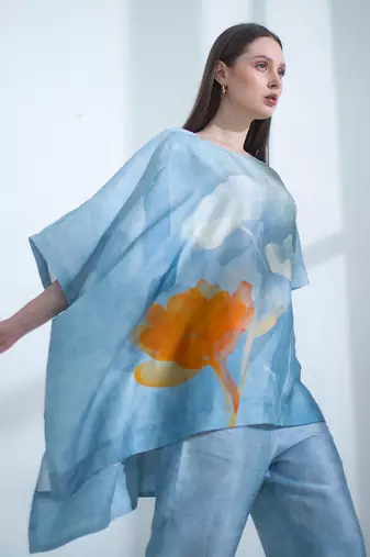 Light blue one side kaftan sleeve set