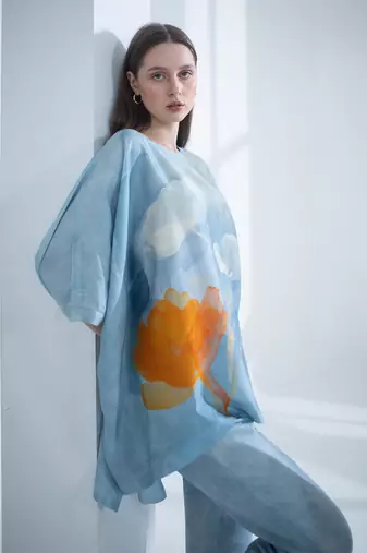 Light blue one side kaftan sleeve set