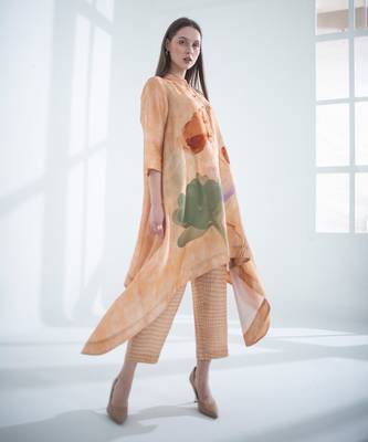 Light peach high low kaftan set 2