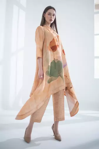 Light peach high low kaftan set