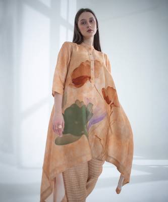 Light peach high low kaftan set 3