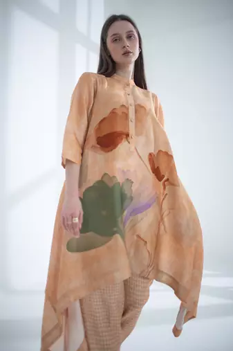 Light peach high low kaftan set