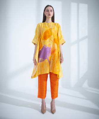 Yellow & orange asymmetric kurta set 1