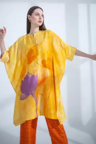 Yellow & orange asymmetric kurta set