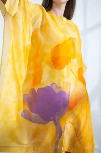 Yellow & orange asymmetric kurta set