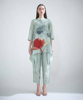 Light green short kaftan tail set 1