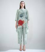 Light green short kaftan tail set