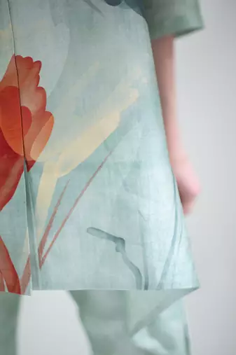 Light green short kaftan tail set