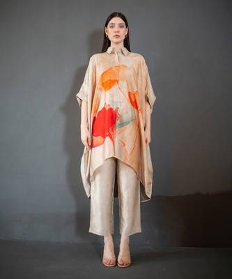 Beige high low kaftan set 1