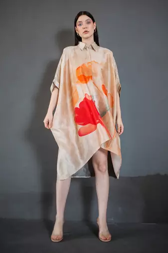 Beige high low kaftan set