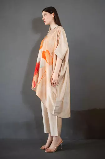 Beige high low kaftan set