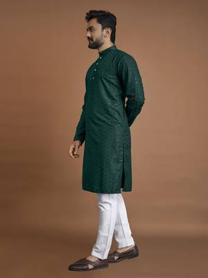 Dark green embroidered rayon straight kurta with payjama 2