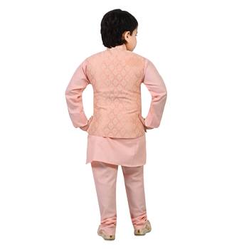 Boys cotton blend jacquard waistcoat with kurta pajama set - rose pink 2